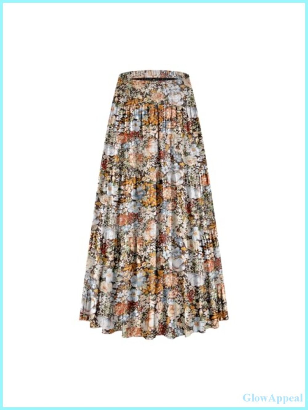 Chiffon High Waist Tiered Pleated Floral A-Line Boho Long Maxi Skirt